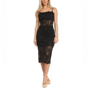 NWT Morgan & Co. | Black Stretch Lace Spaghetti Strap Corset Midi Dress 5